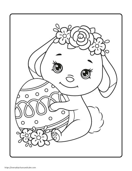 Girl Bunny Holding Easter Egg Coloring Page